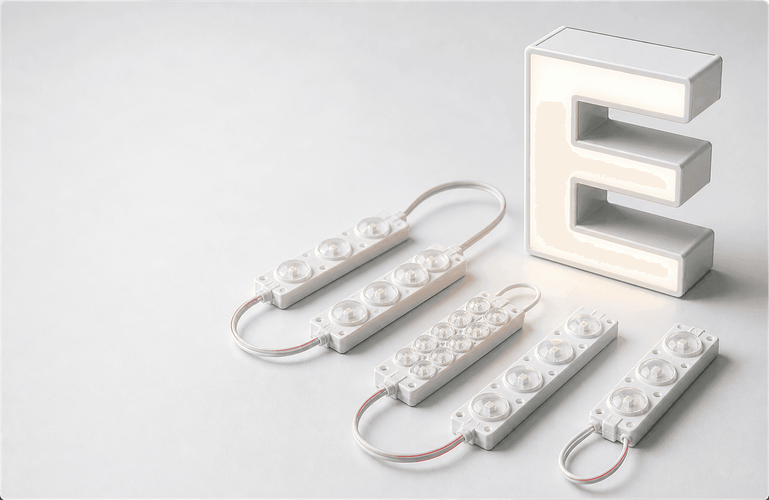 ENVO backlit signage modules lighting a channel-letter E